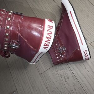 Armani Jeans Red Studded High-Top Sneakers for Women